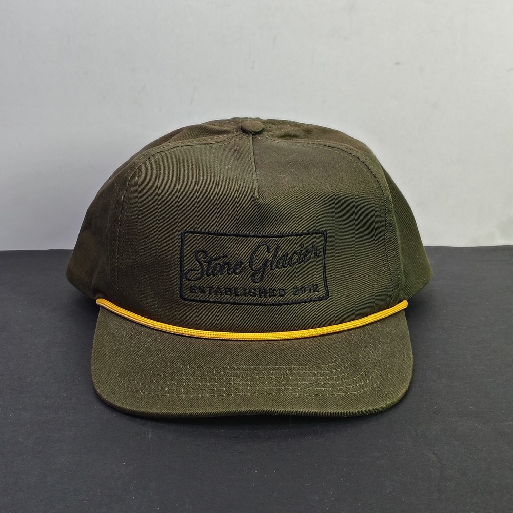 Stone Glacier Hat Cap Snap Back Rope Olive Green Rope Snapback Embroidered Patch